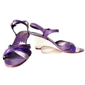 NEW 70s-80s Connie Wedge Sandal Straps Across Toe Ankle Strap Purple Size 8